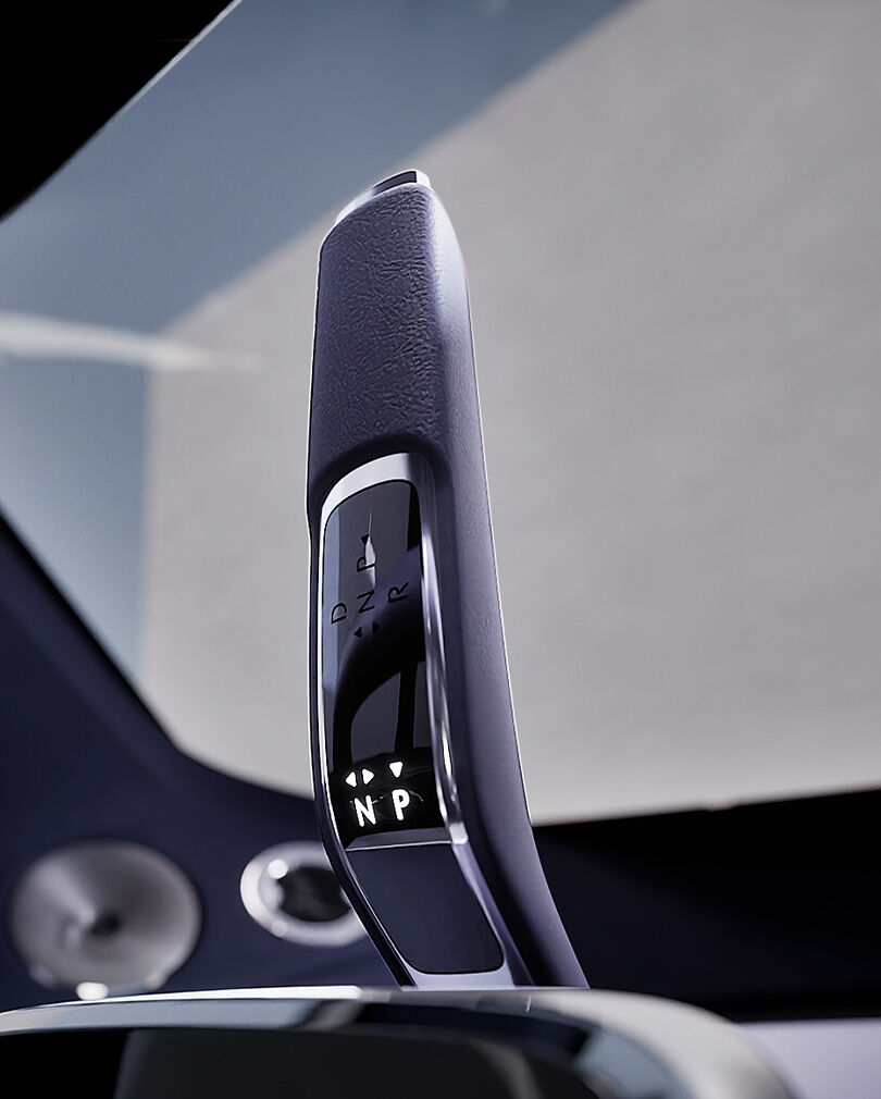 Closeup of the rotating column type shift-by-wire on the steering wheel 
