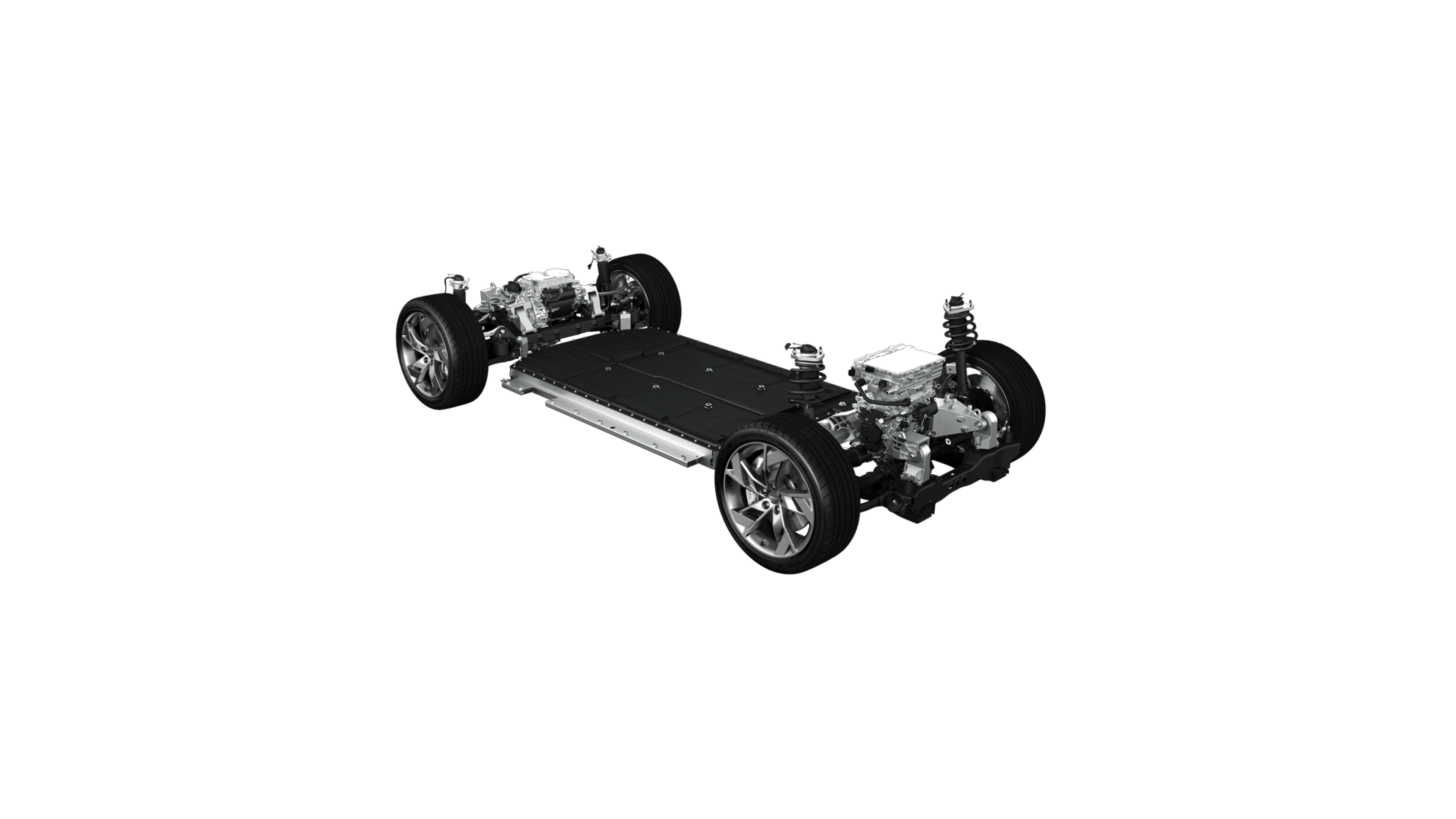 The Electrified GV70’s exterior fades away to reveal the Dual Motor AWD System.