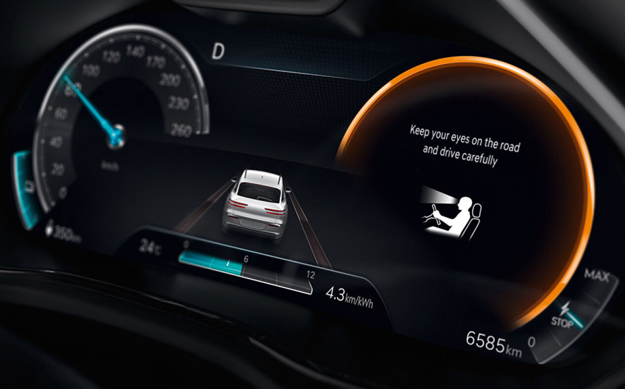 A close-up of the Forward Attention Warning feature on the cluster.