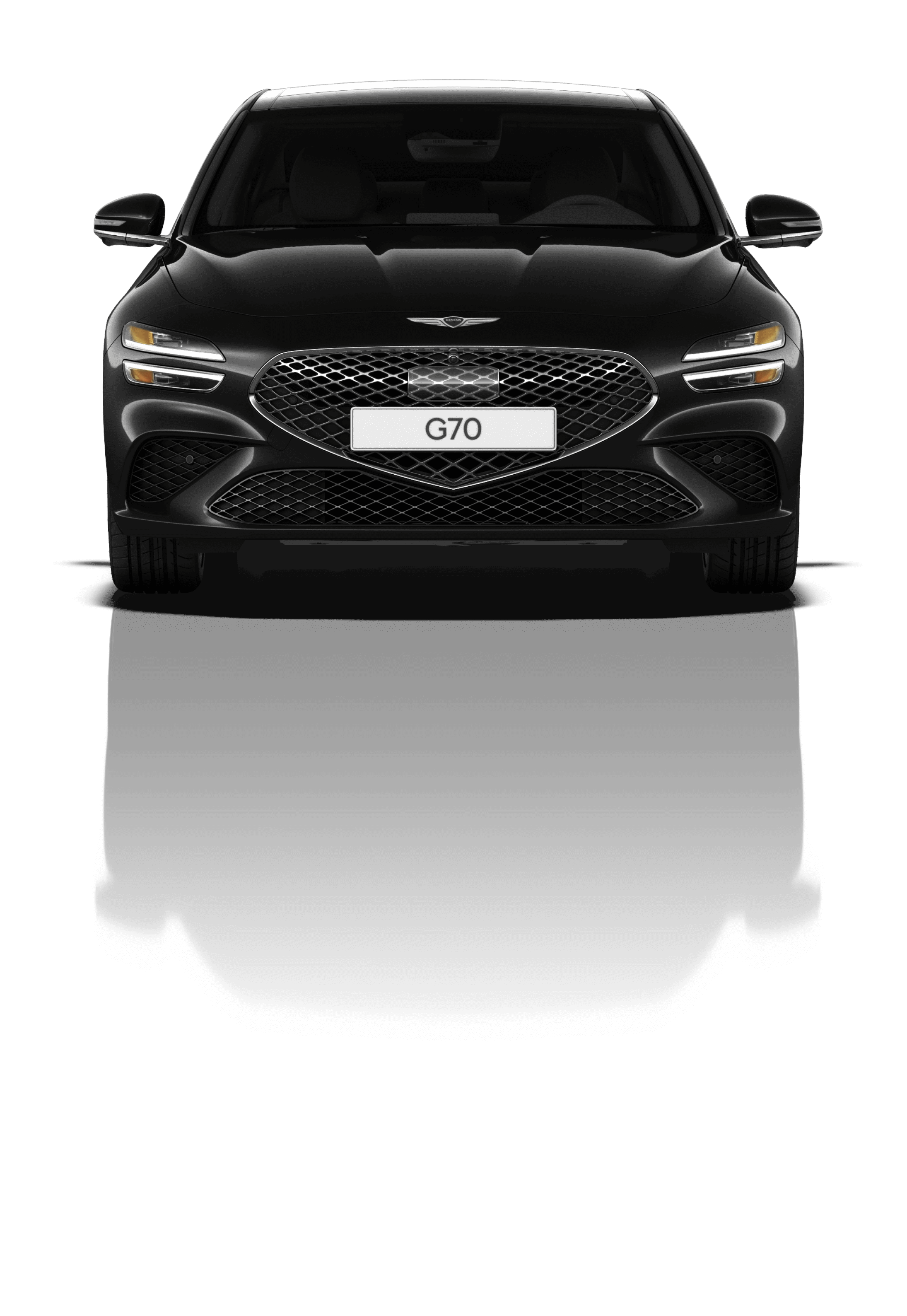 A front view of the Vik Black G70 with the Crest Grille as the focal point.