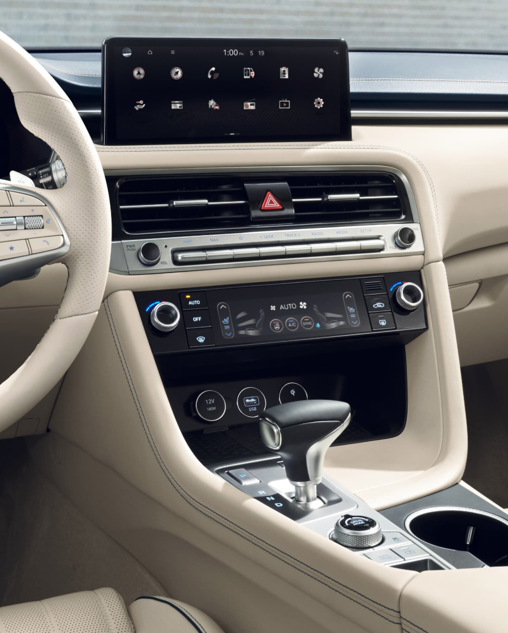 Close-up of G70 steering wheel