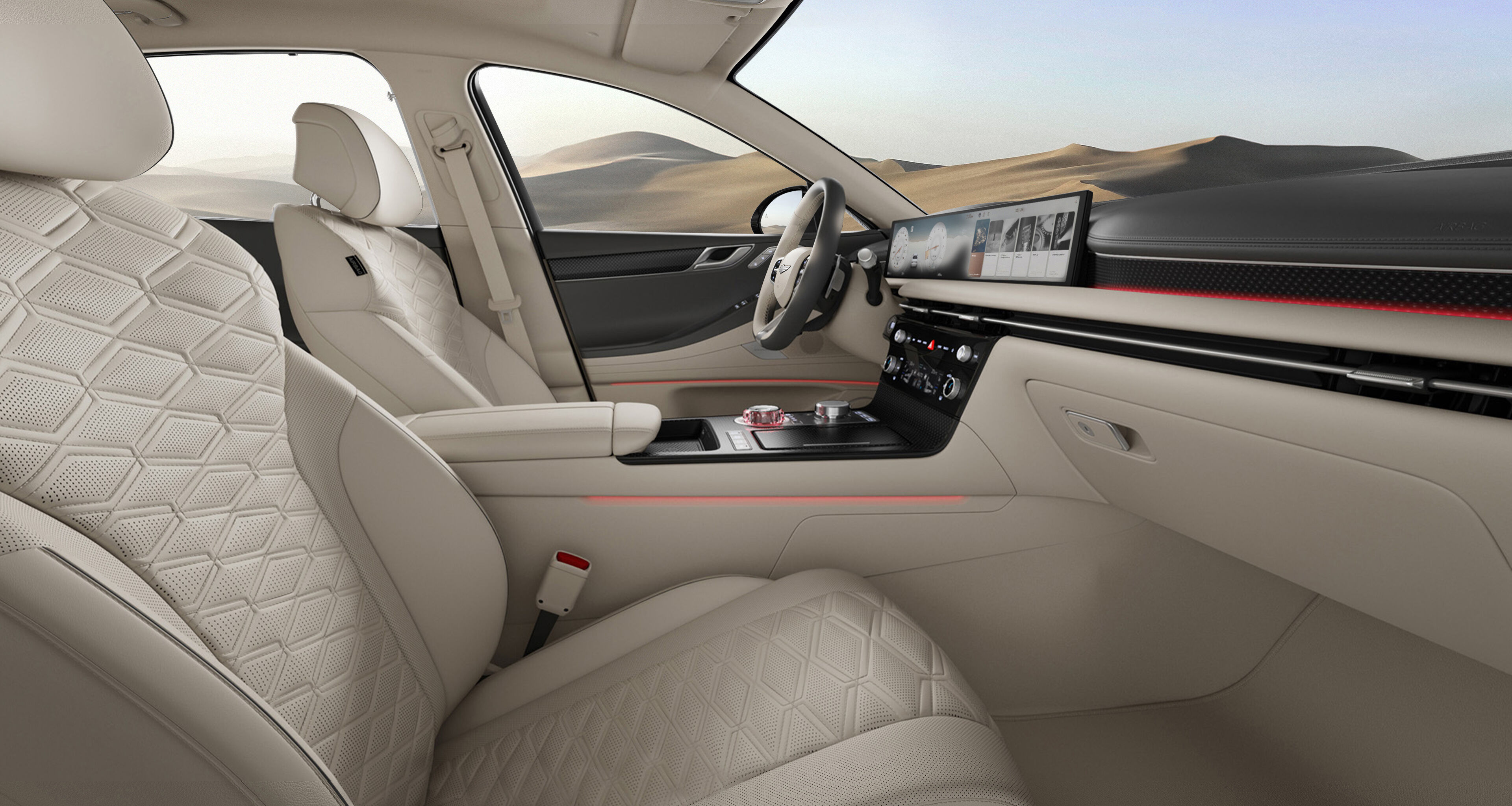  G80 interior in Ash Gray/Vanilla Beige Two-tone.