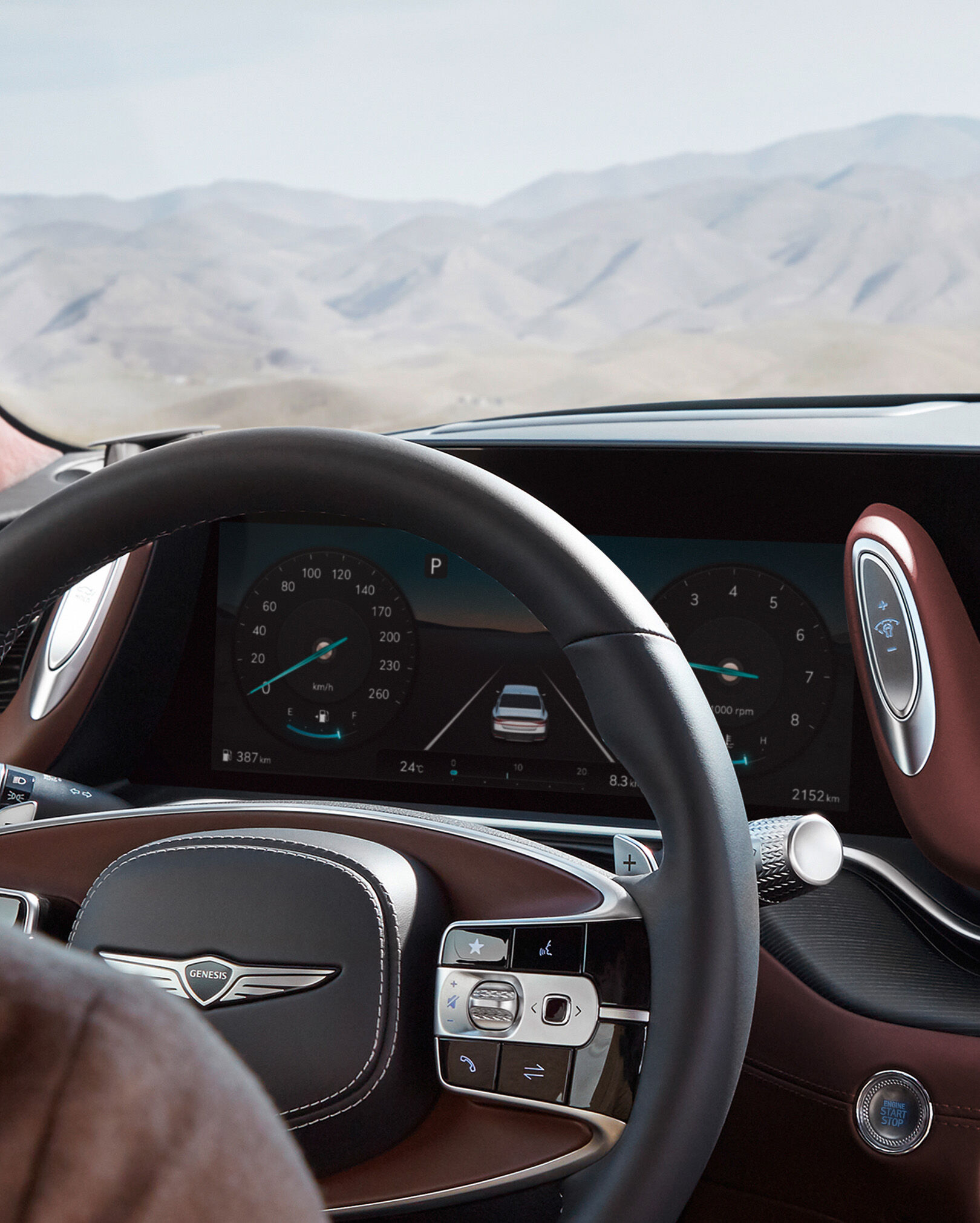 The steering wheel shown inside Bordeaux Brown interior.