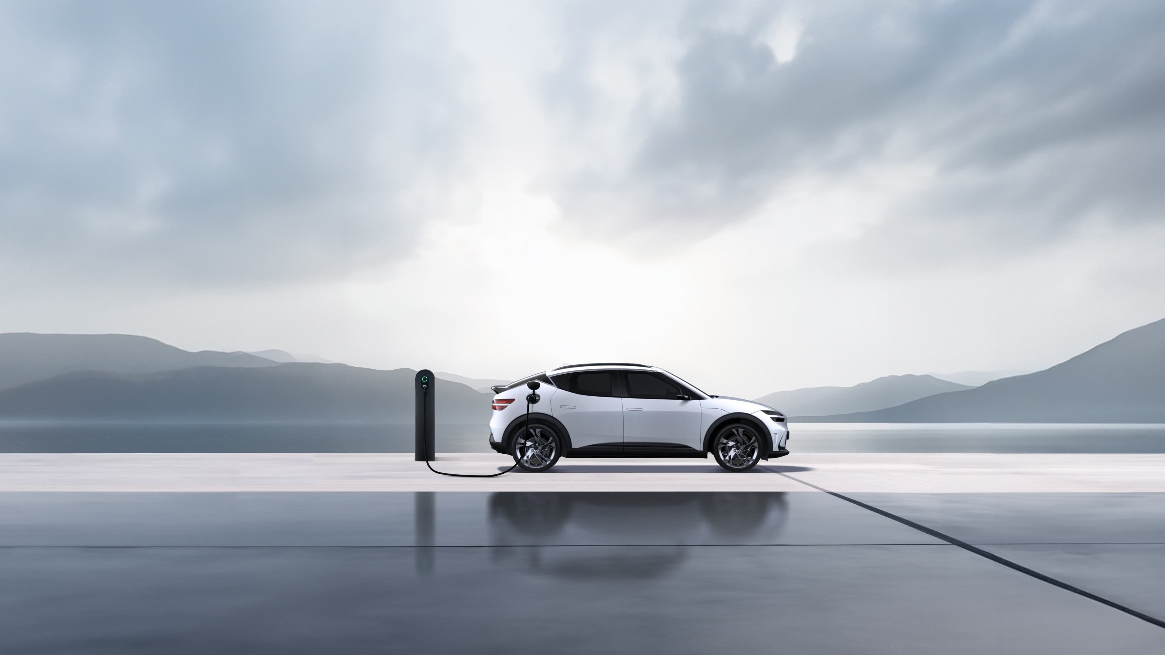A side view of Uyuni White GV60 charging.