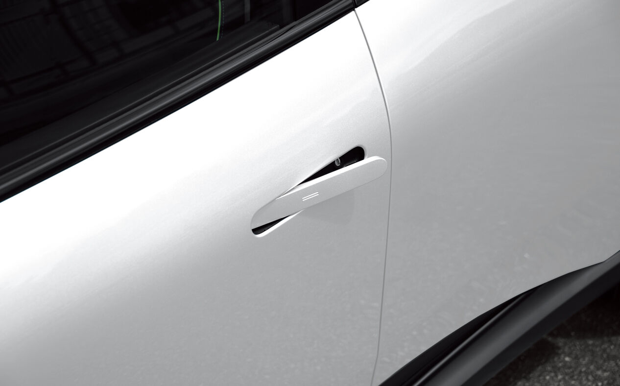 The exterior auto flush handle sticks out.