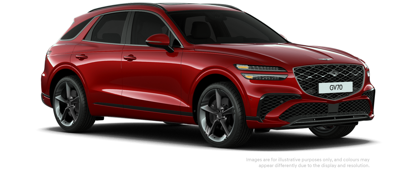 GV70 sport model in Glossy Mauna Red colour.