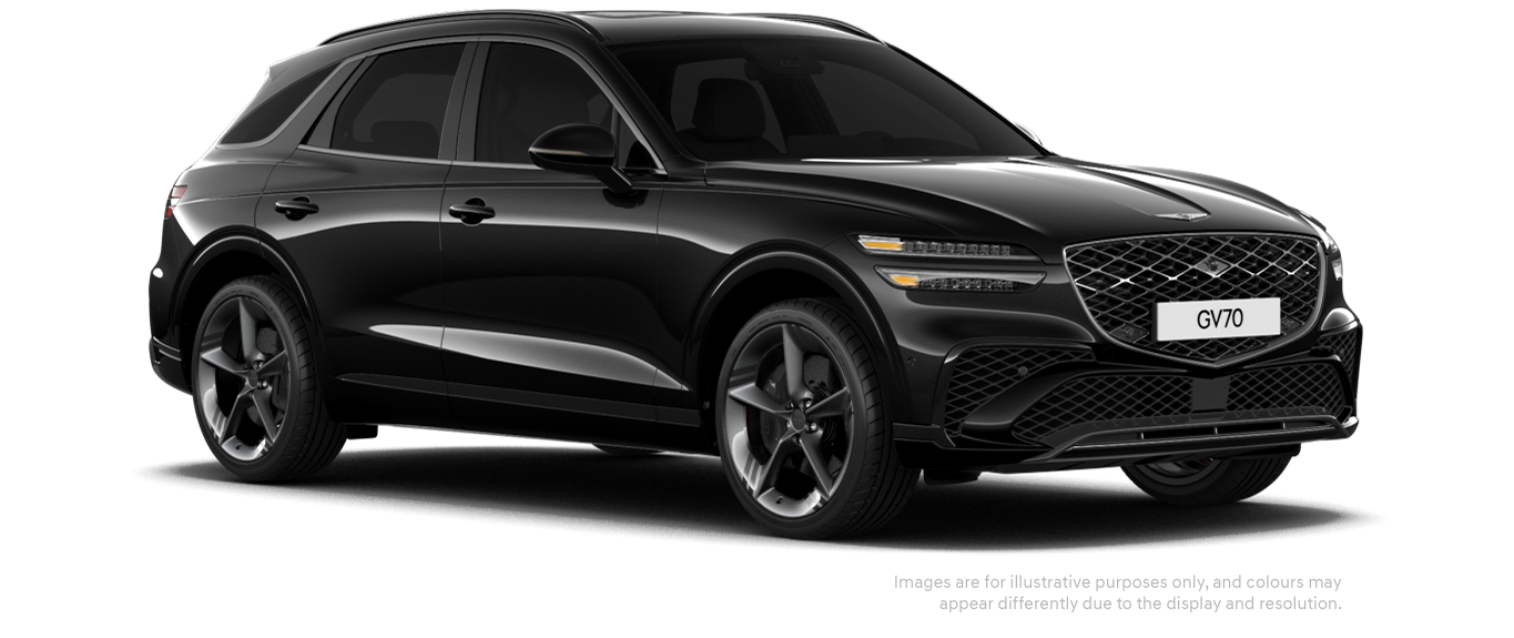 GV70 sport model in Glossy Vik Black colour.