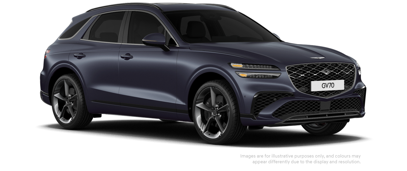 GV70 sport model in Matte Ceres Blue colour.