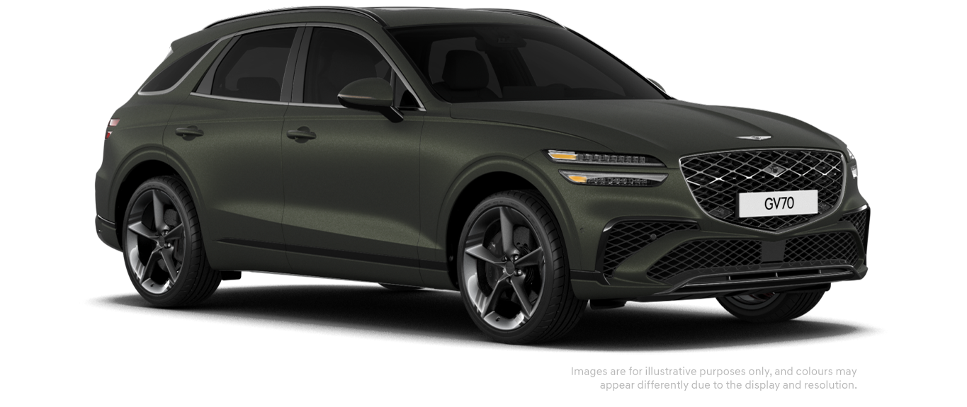 GV70 sport model in Matte Storr Green colour.