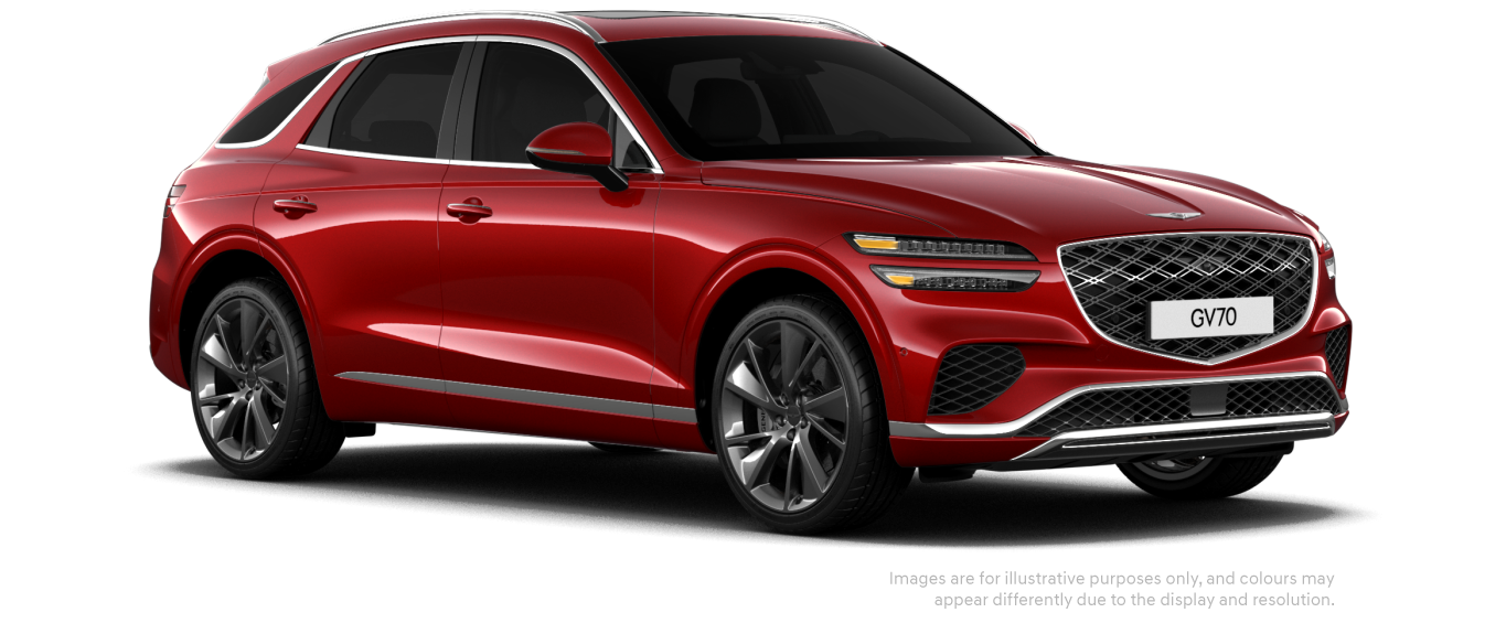 GV70 prestige model in Glossy Mauna Red colour.