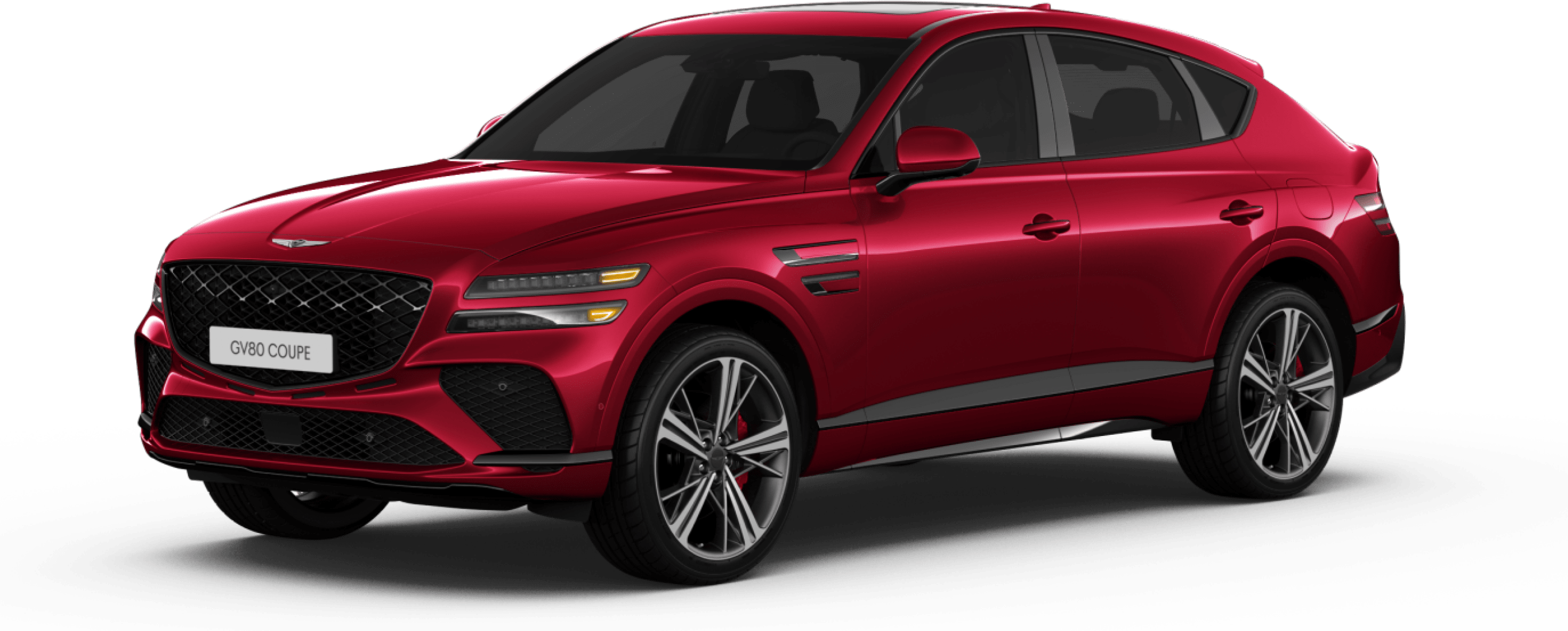 Un GV80 Coupé en Rouge Mauna au fini lustré.