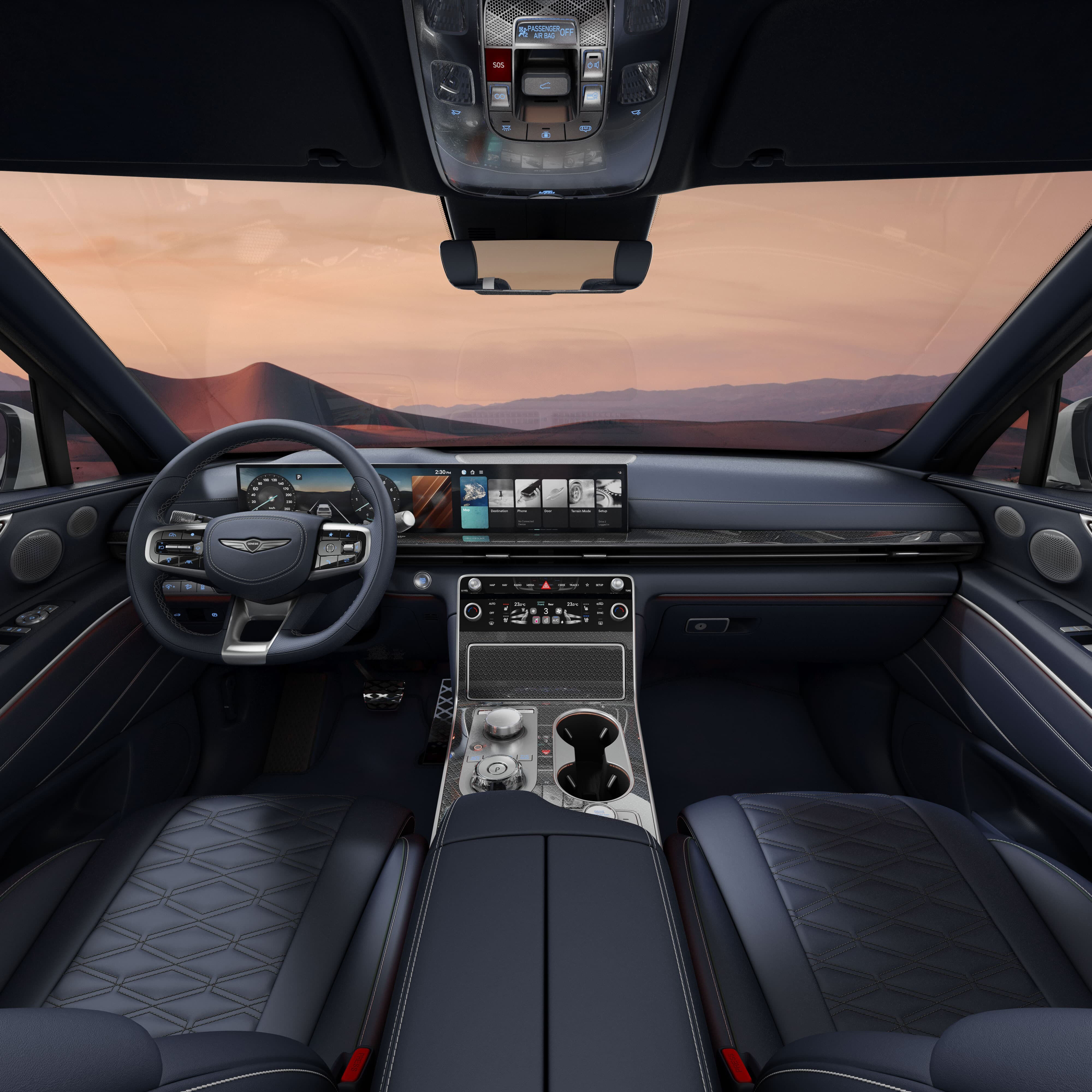 L'intérieur Bleu ultramarine monochrome du GV80 Coupé.
