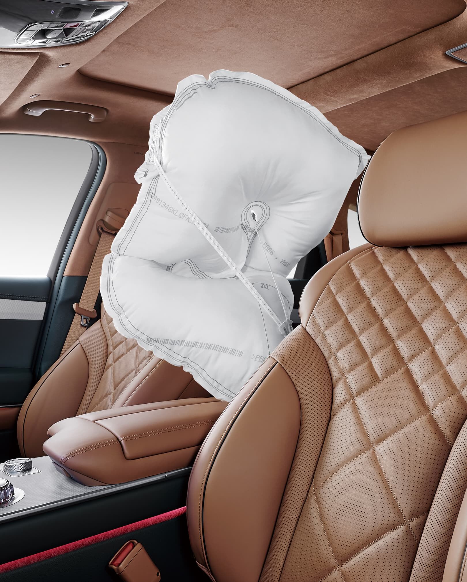 Vue d'un coussin gonflable entre le siège du conducteur et celui du passager.