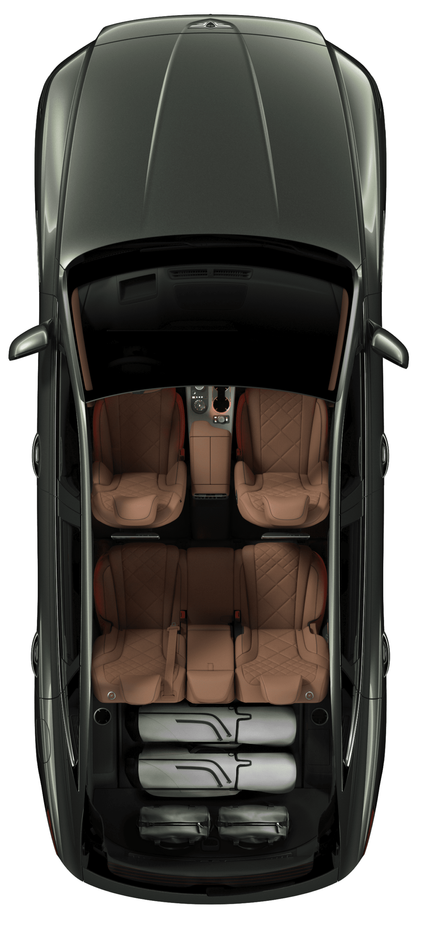 The roof of Storr Green GV80 is transparent to show interior with 5 seats and storage space.