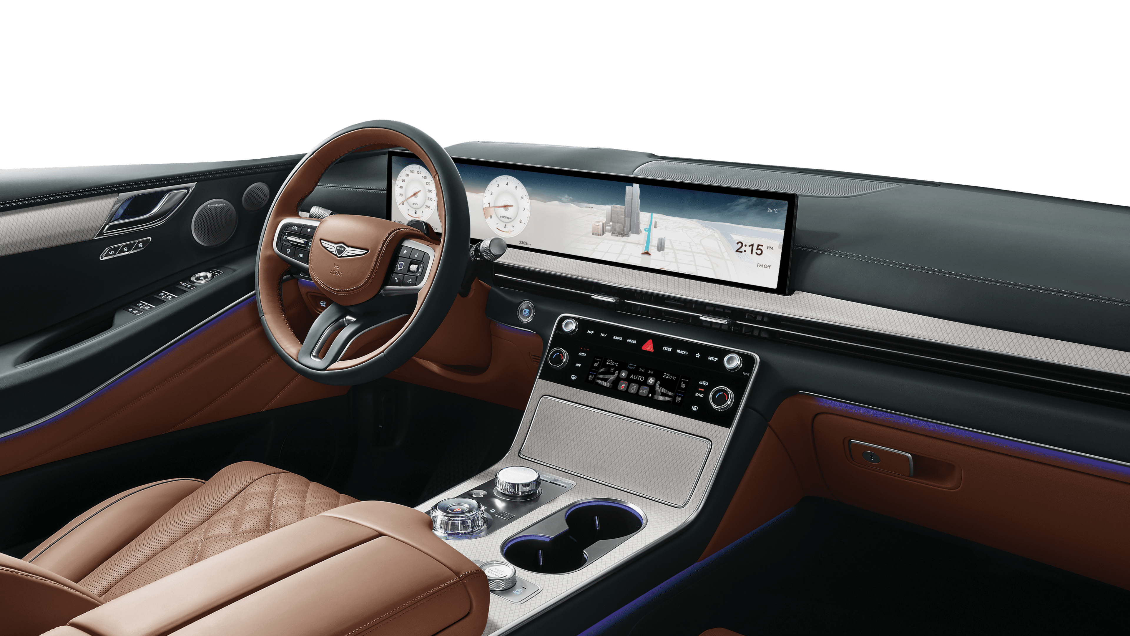 A driver and the 27-inch display inside the GV80.