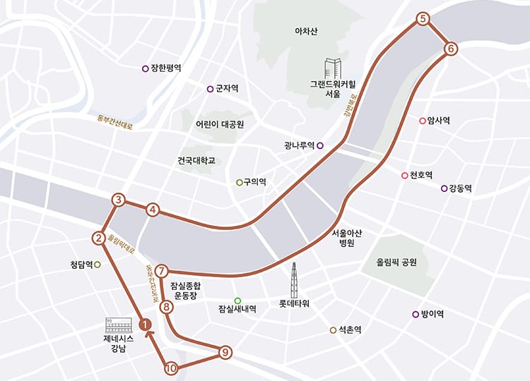 제네시스 강남 롱 코스 드라이빙 약도