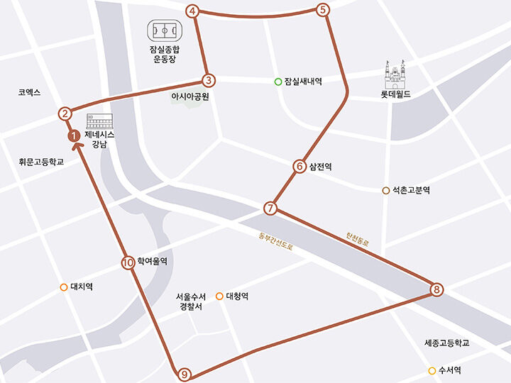 제네시스 강남 미들 코스 드라이빙 약도