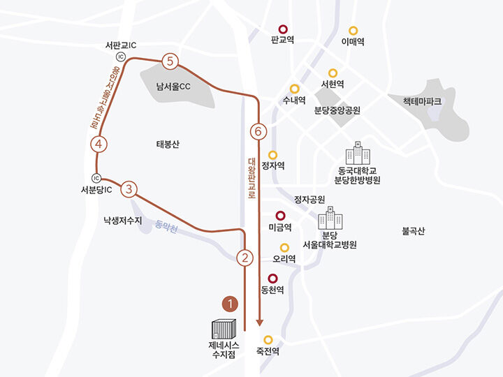 제네시스 수지 고속화도로 코스 약도 이미지
