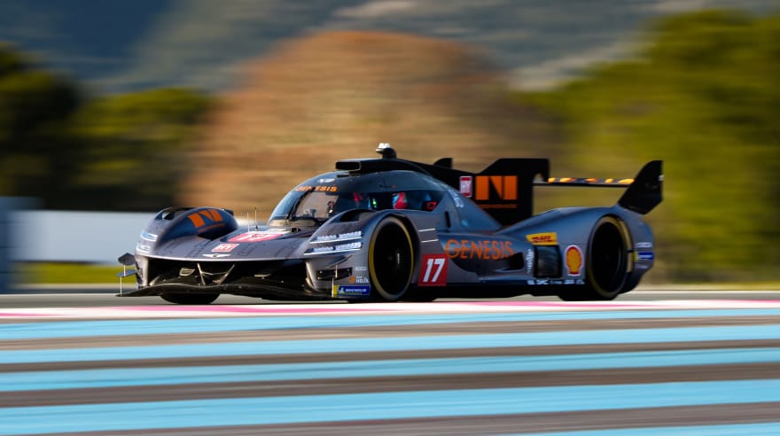 GMR-001 hypercar racing on a circuit