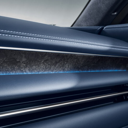 The wood interior of the vehicle is highlighted.