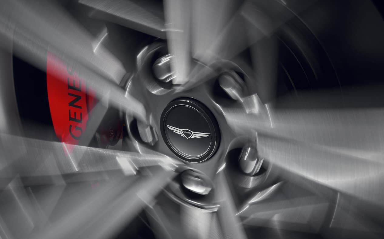 The fast-spinning Sports model 19-inch wheels and the emblem hubcaps that remain level.