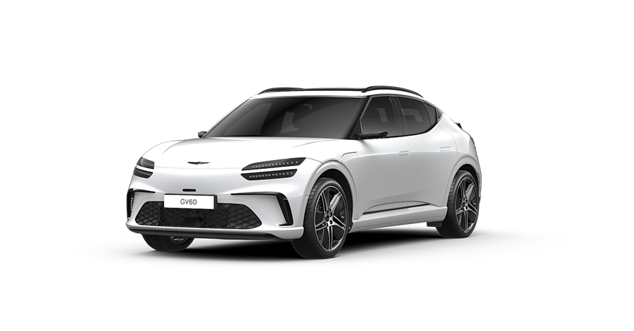 An exterior design image of the GV60 in Uyuni White color.