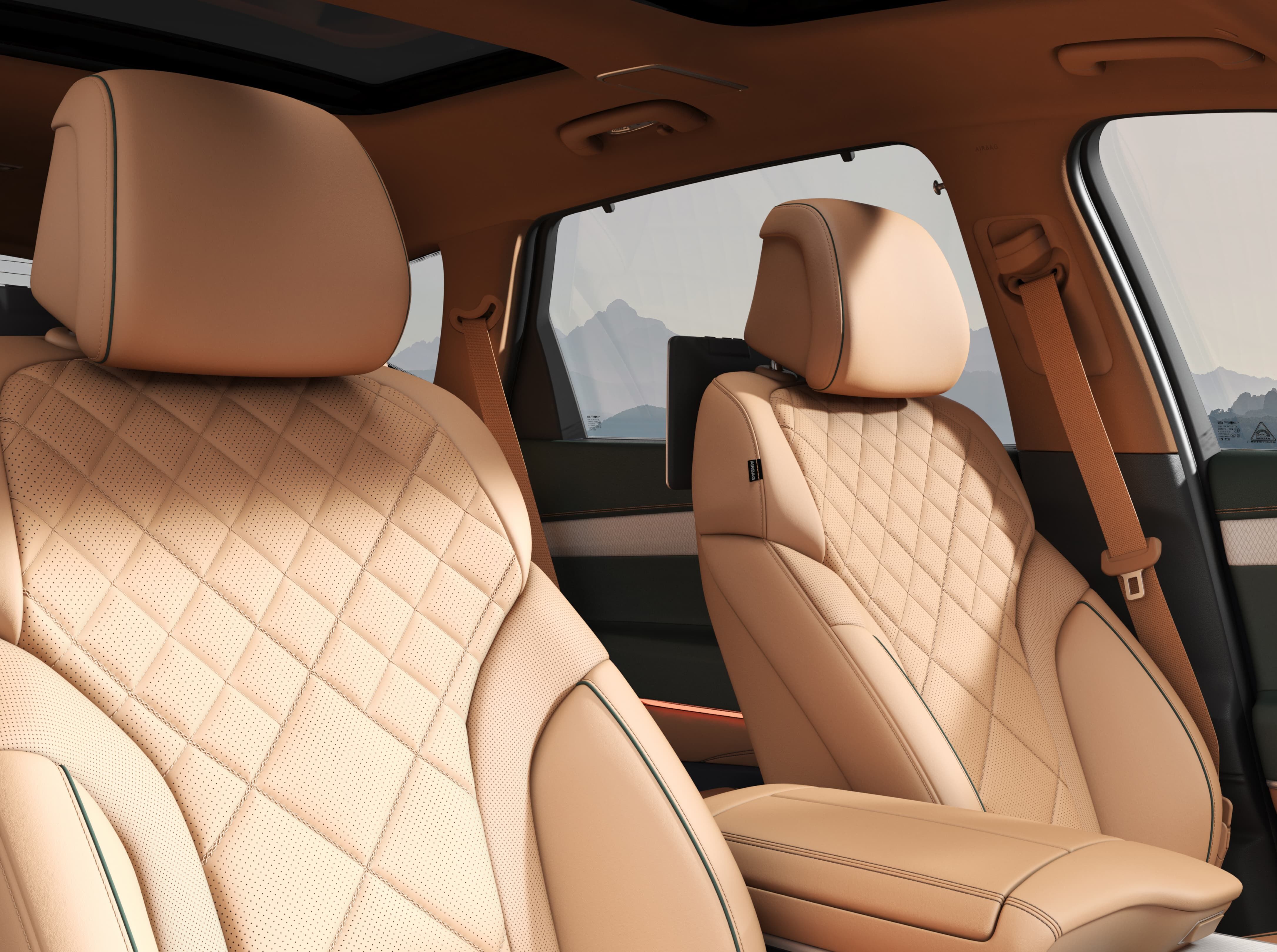 The driver's seat from the view of the passenger seat.
