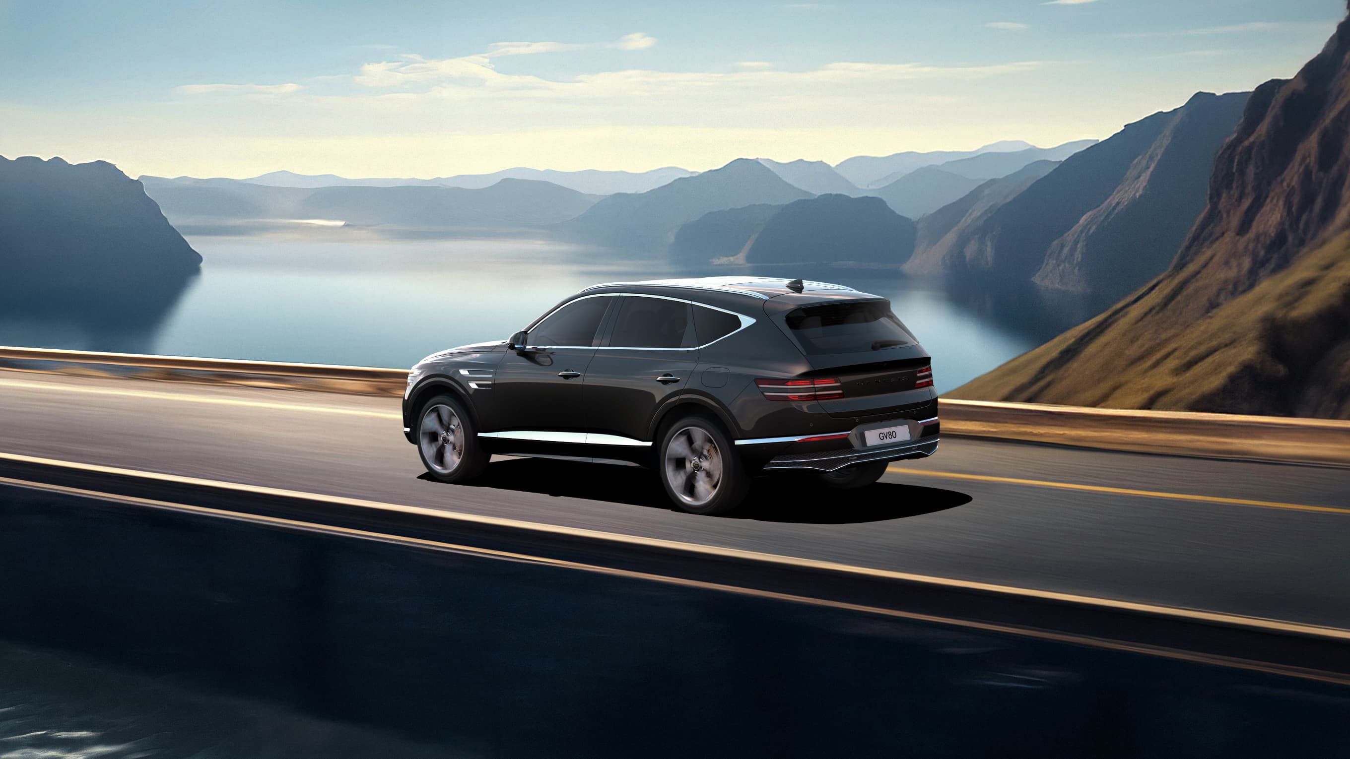 ์ด๋์ด ๋ฐฐ๊ฒฝ์์ ์ฃผํํ๊ณ ์๋ ๋นํฌ ๋ธ๋ ์์์ GV80์ด ๋๋ก๋ฅผ ์ฃผํํ๋ ์ด๋ฏธ์ง๋ก ์ด์ด์ง๋๋ค.