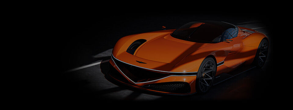 The front view of the X Grand Verlinaeta concept car in magma color is shown.
