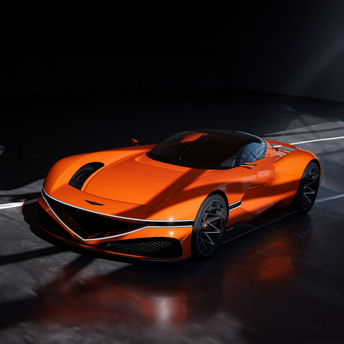 A slightly elevated view of the X Gran Berlinetta Concept's side profile.