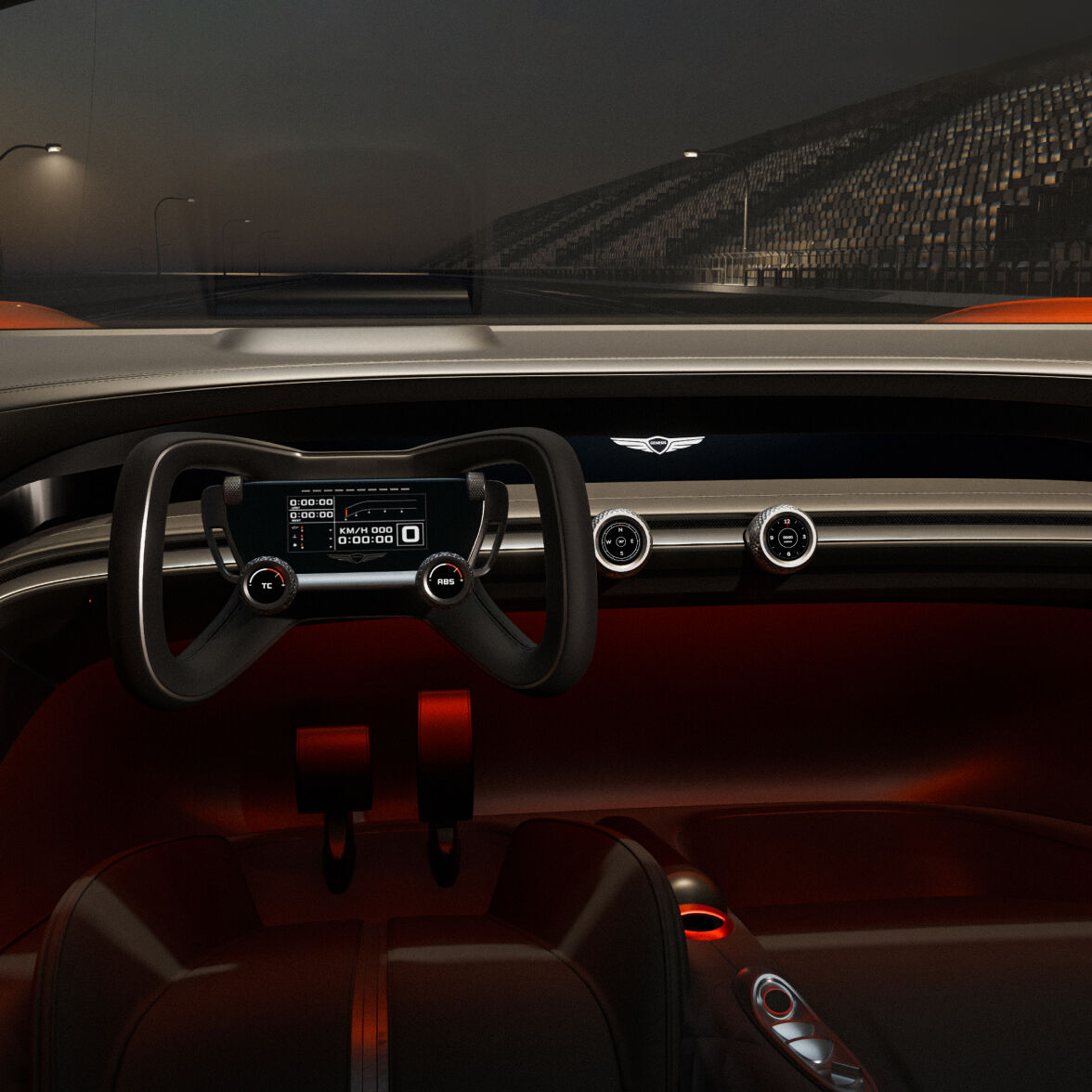 Seated in the driver’s seat of the Genesis X Gran Berlinetta Concept, the interior exudes simplicity with the Genesis logo prominently displayed. A minimalist design that speaks volumes.