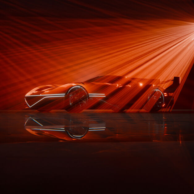 On the center of the screen, an image shows an orange Genesis X Gran Racer Concept car with diagonal orange lighting shining down on the vehicle.