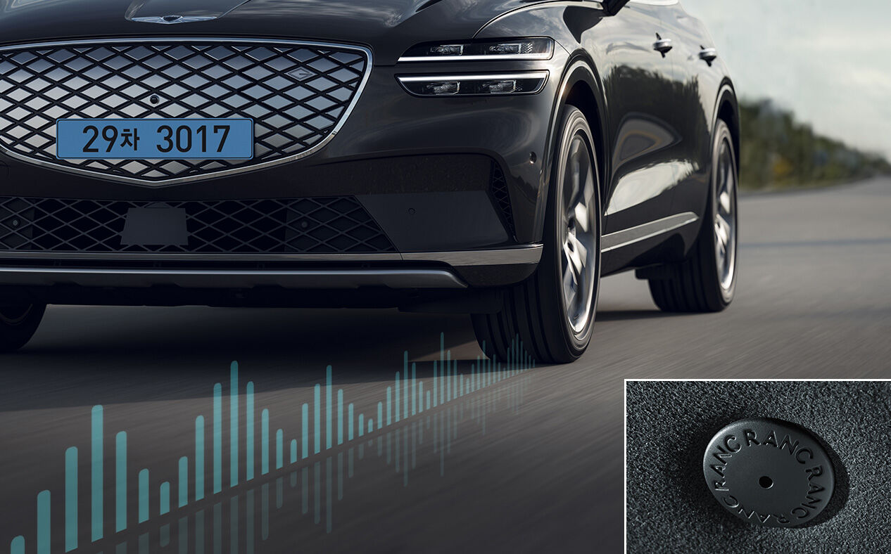 A close-up of the black sound-absorbing materials used to achieve Road Active Noise Control.