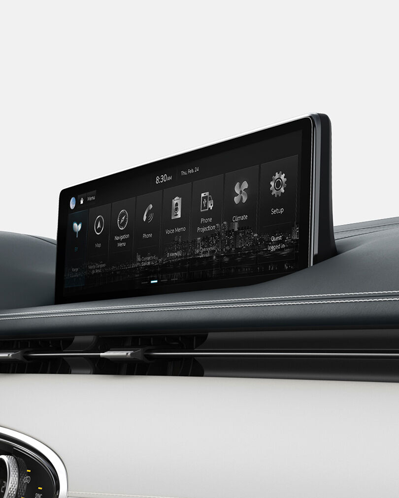 An angled close-up of the 14.5-Inch Genesis Infotainment.