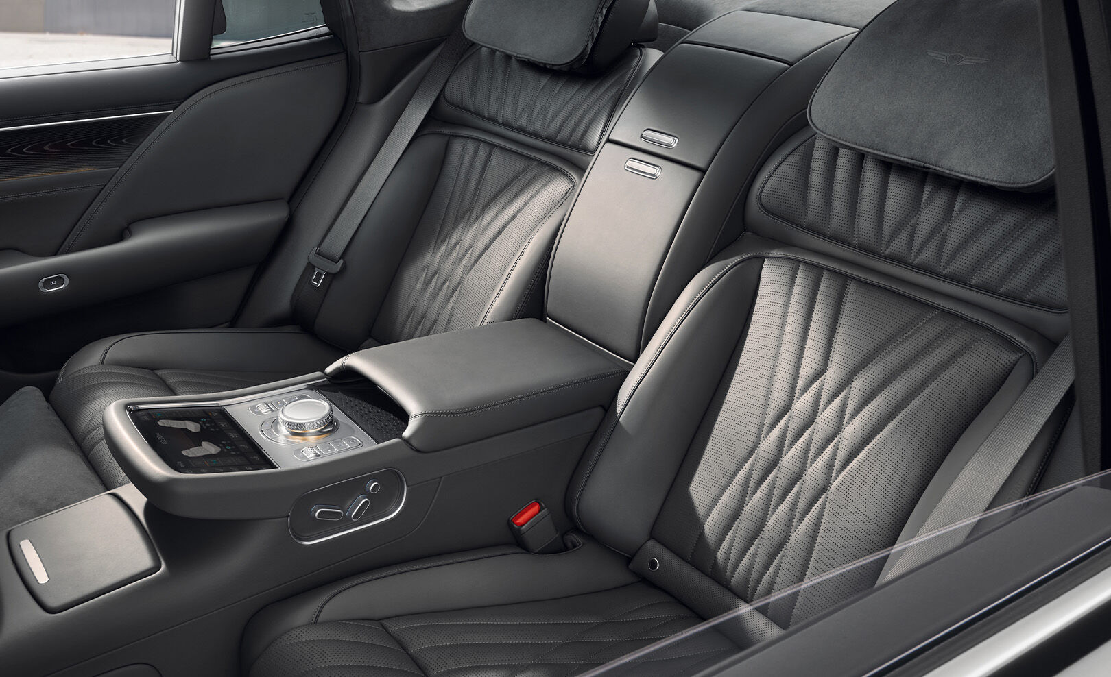 The rear seats inside Galaxy Black and Modern Gray Two-tone interior.