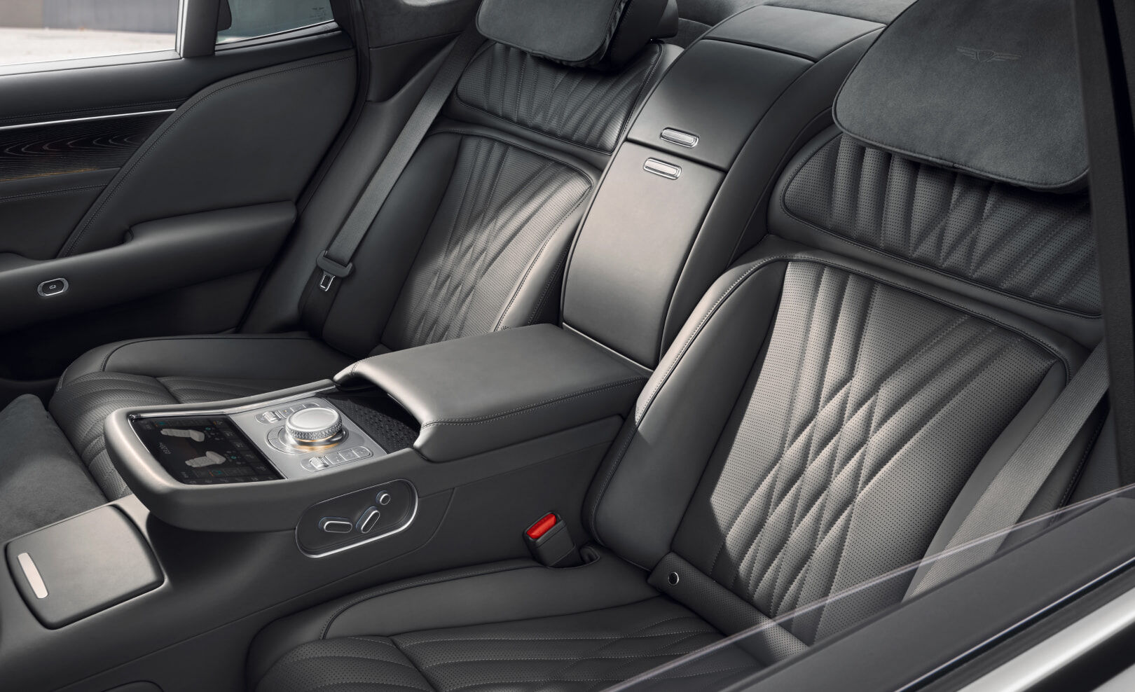 The rear seats inside Galaxy Black and Modern Gray Two-tone interior.