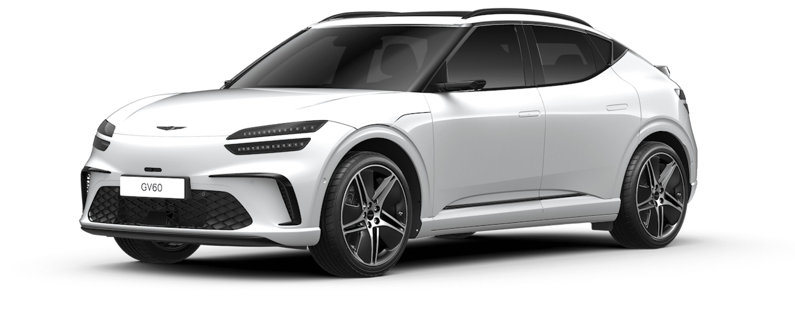 An image of the GV60's exterior design featuring the glossy Uyuni White color.