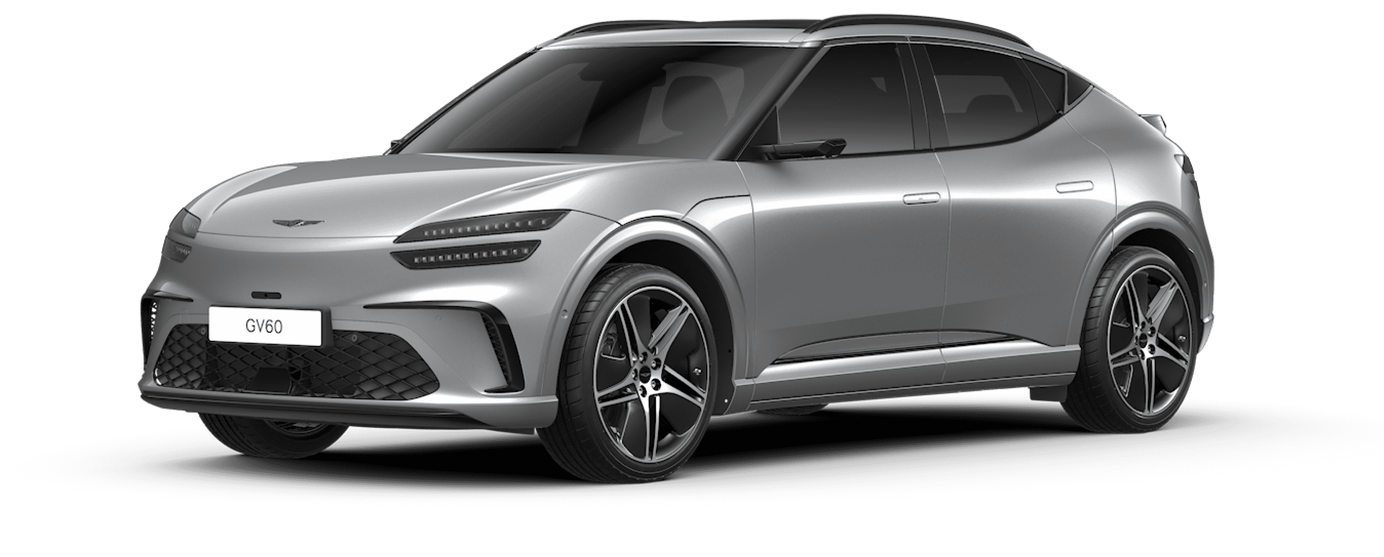 An image of the GV60's exterior design featuring the glossy Savile Silver color.
