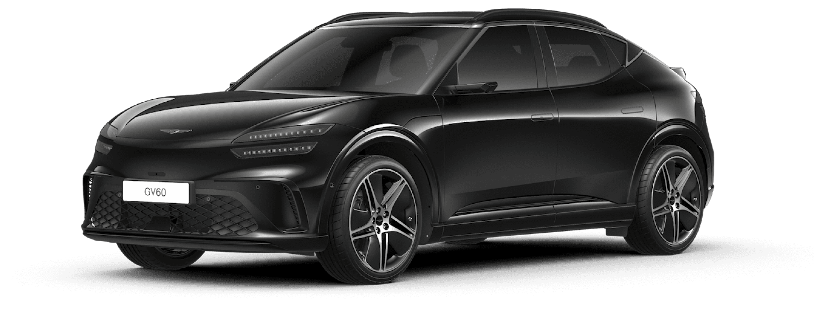 An image of the GV60's exterior design featuring the glossy Vik Black color.