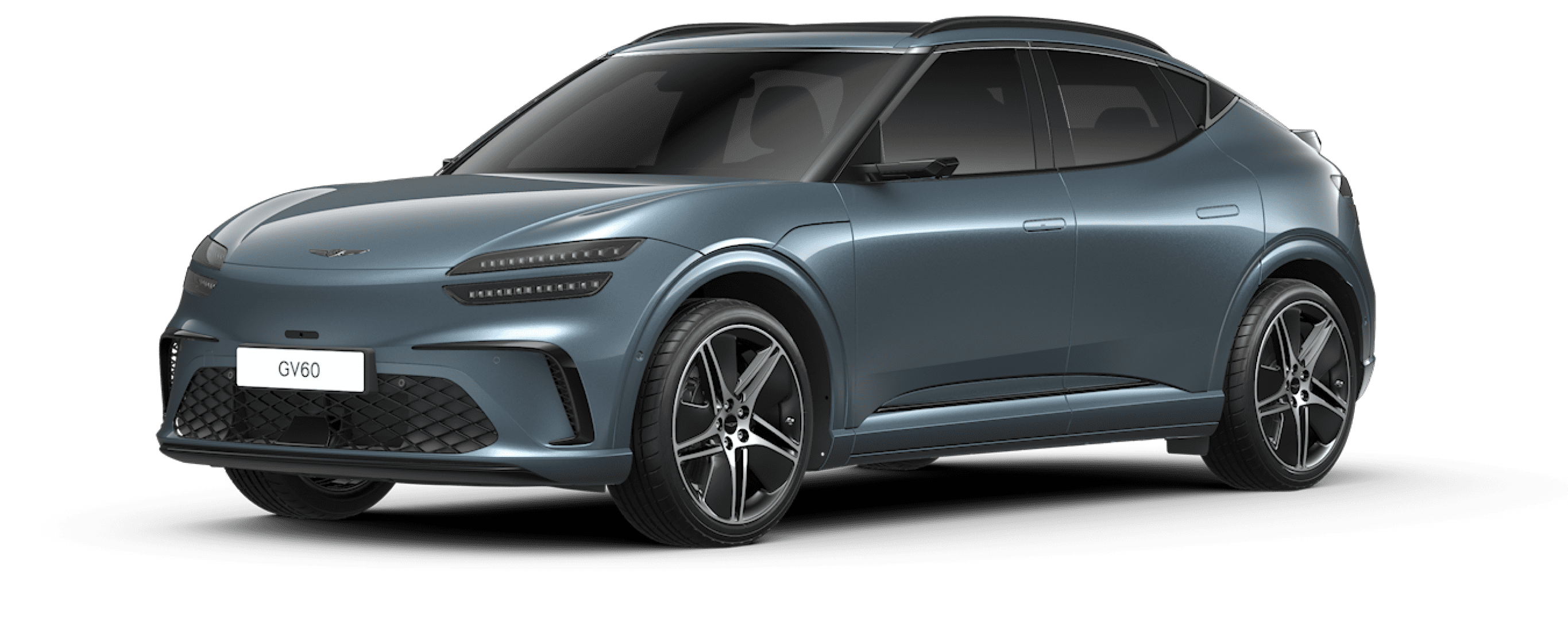 An image of the GV60's exterior design featuring the glossy Tromsø Green color.