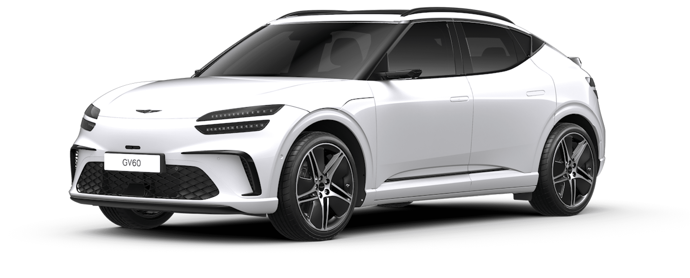 An image of the GV60's exterior design featuring the matte Mattehorn White color.