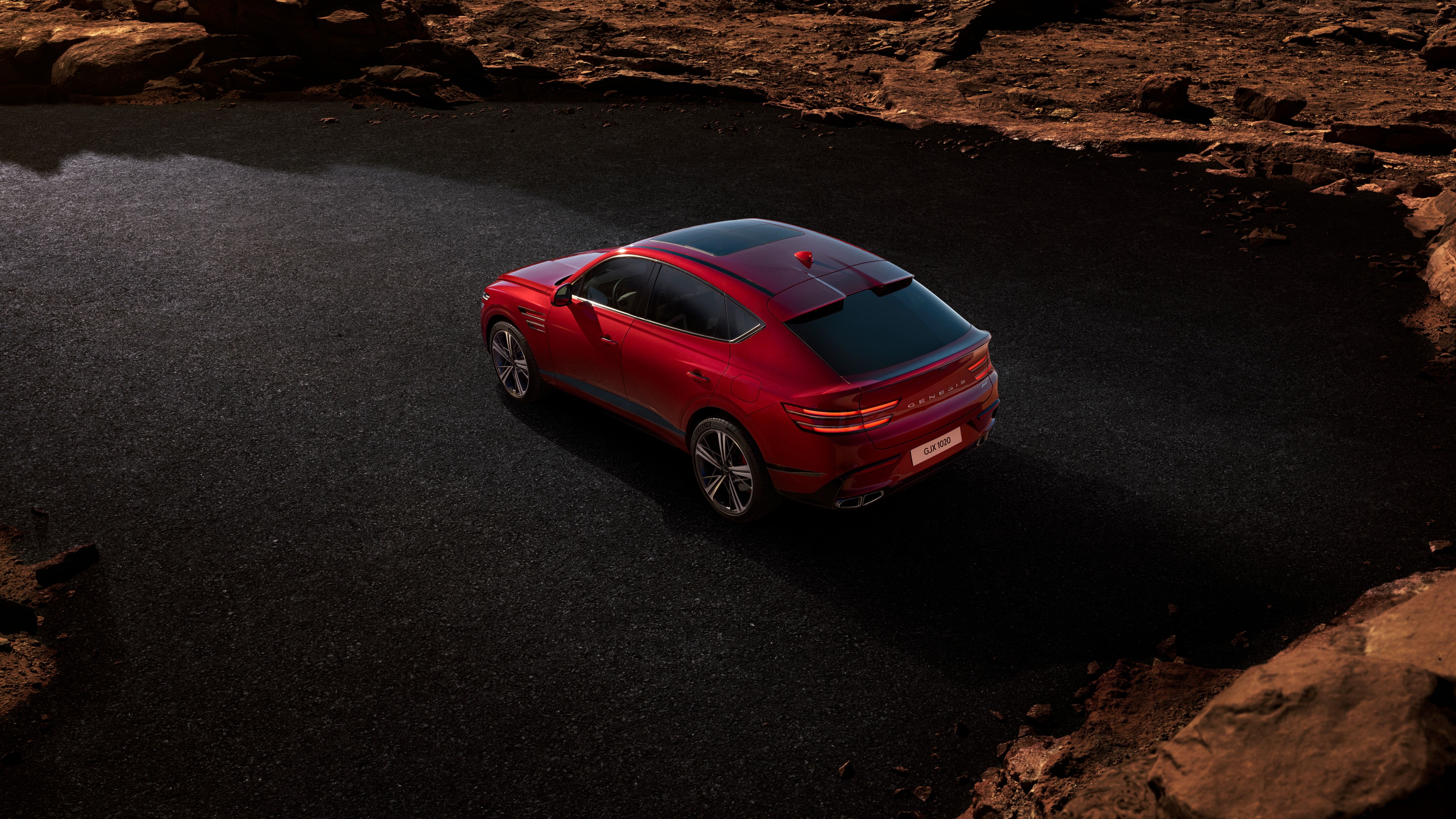 An aerial view of rear of the Mauna Red GV80 Coupe.