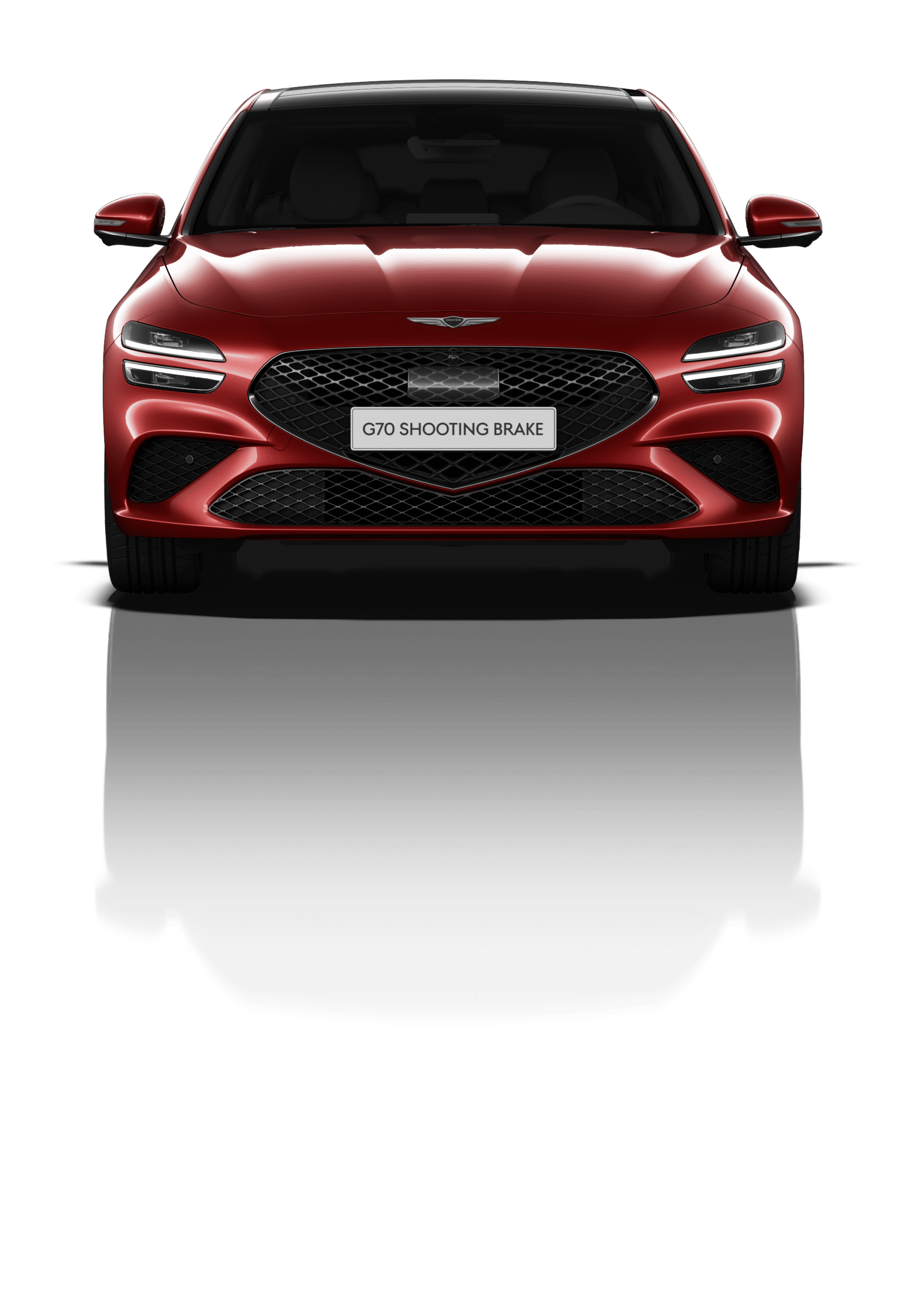 The front view of the G70 Shooting Brake sports model in Cavendish Red.