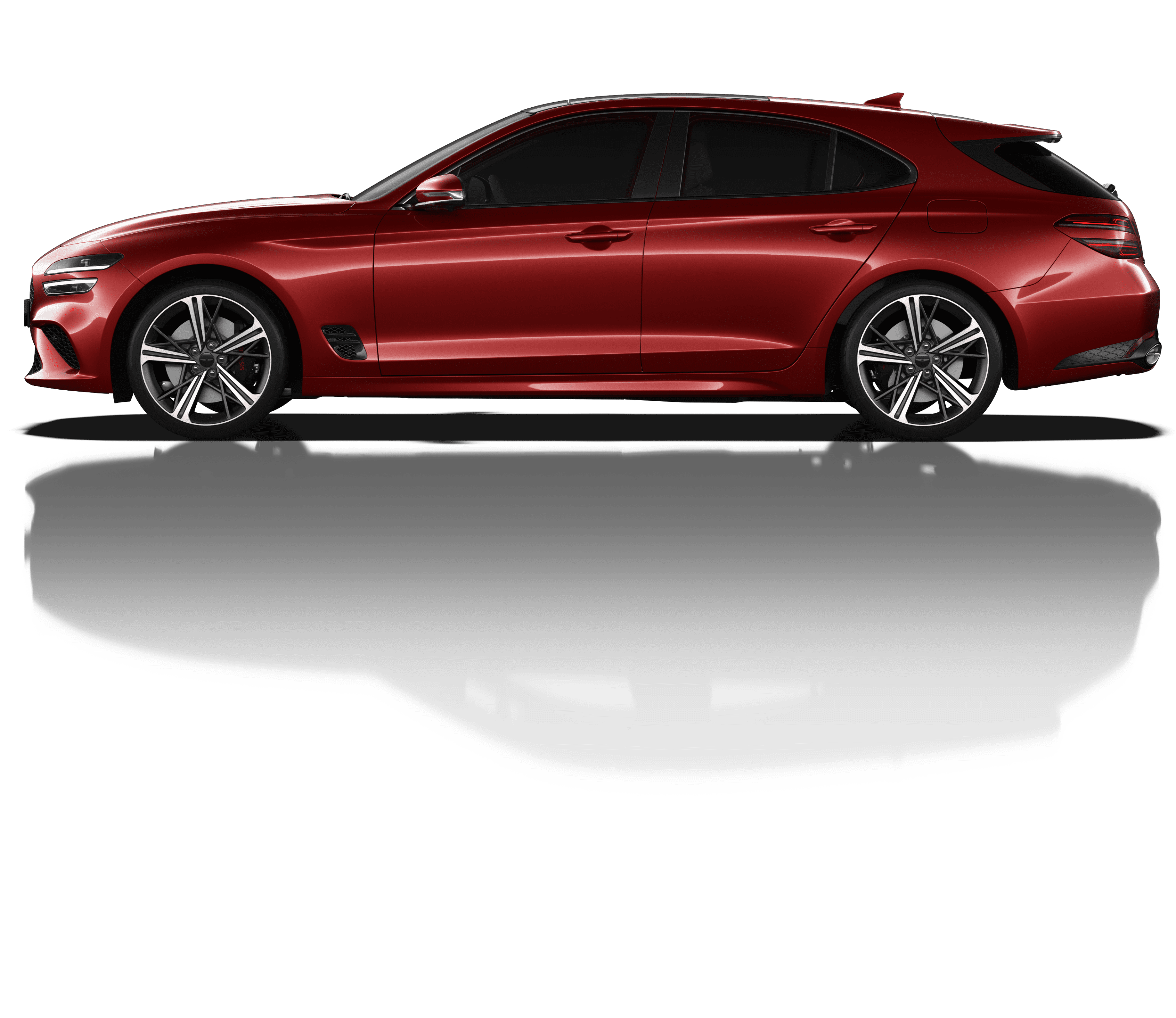 The side view of the G70 Shooting Brake sports model in Cavendish Red.