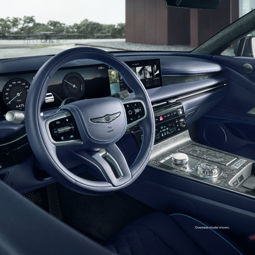 A look at the rear passenger entertainment display which shows the various features on the G80 for passenger comfort. 