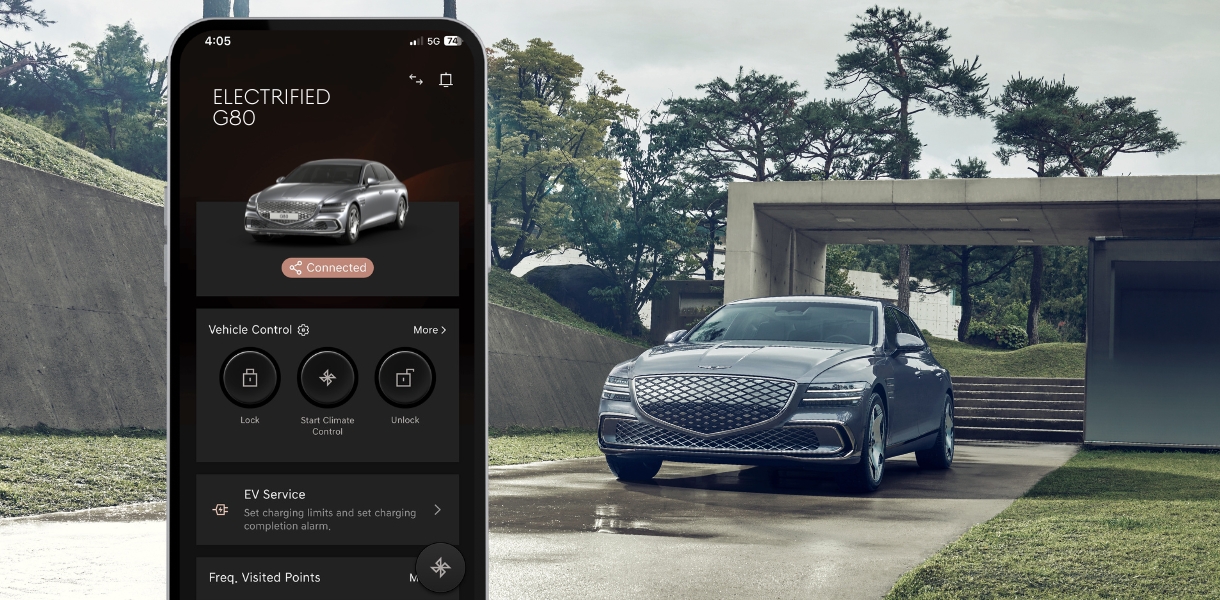 Advanced Genesis Connected Services (GCS) technology delivers a connected experience that allows you to communicate with your Electrified G80 from afar.