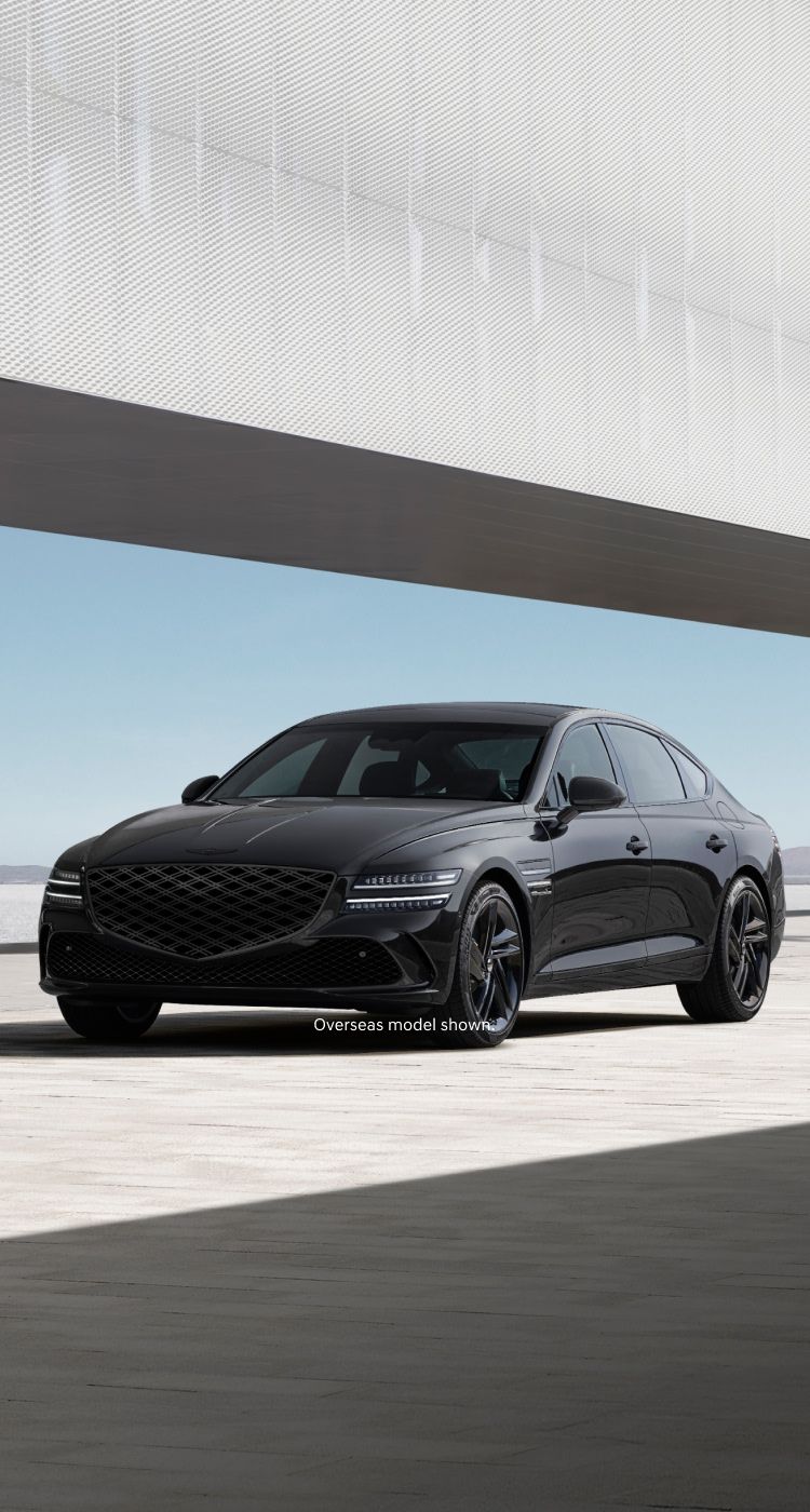 Genesis G80 Black Hero shown in overseas spec. Featuring exclusive blacked-out design, premium finishes, and performance upgrades, this luxury sedan sets a new standard in elegance.
