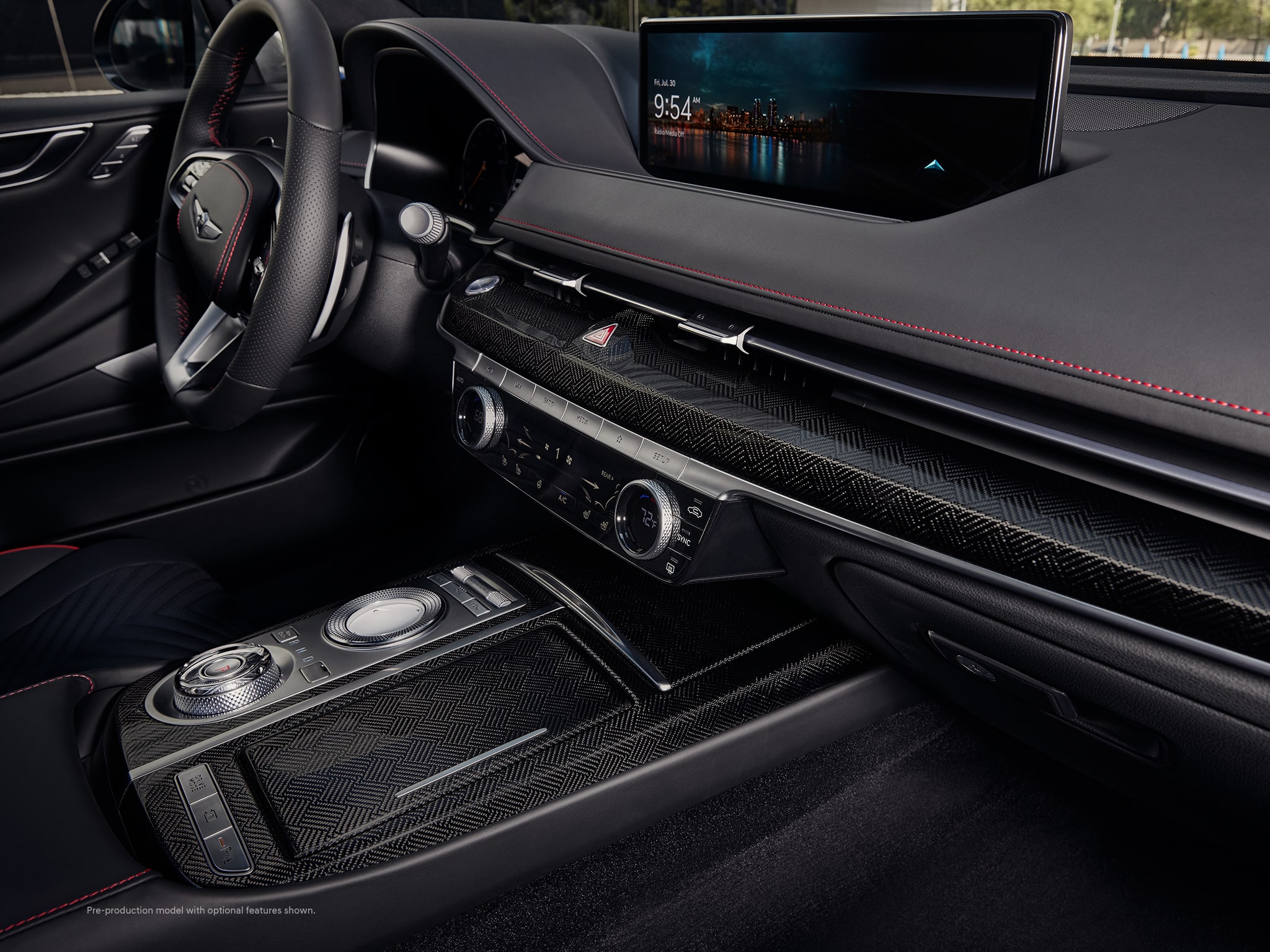2022 Genesis G80 interior shown in Black with Red Stitching.