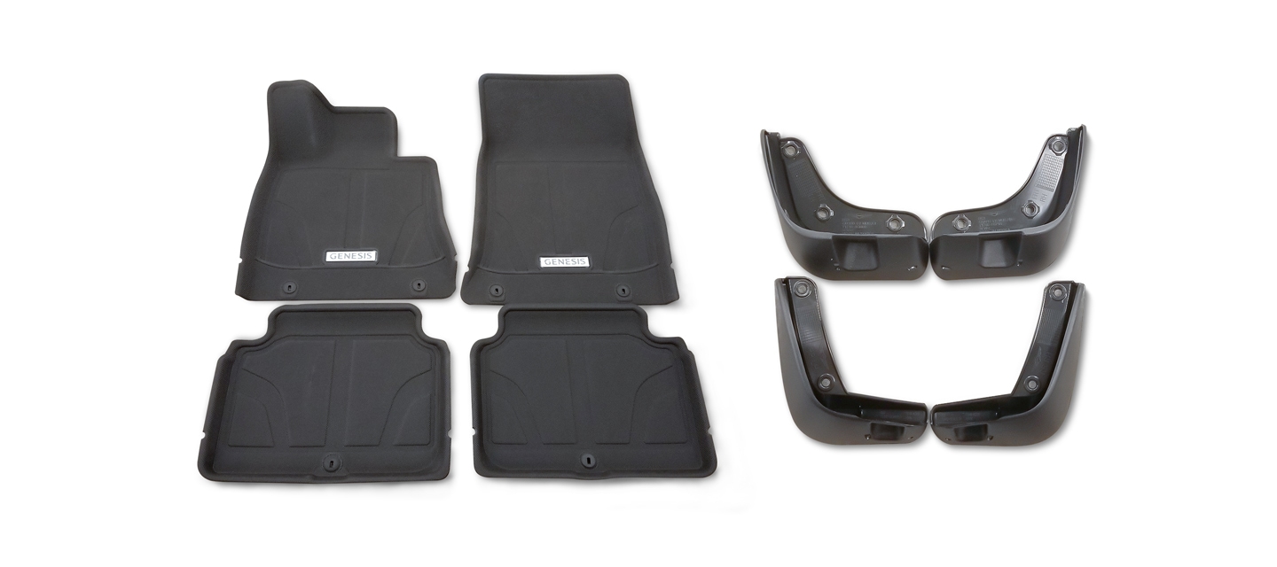 All-season floor liners and custom mudguards Winter Package Kit for the 2022 Genesis G80.