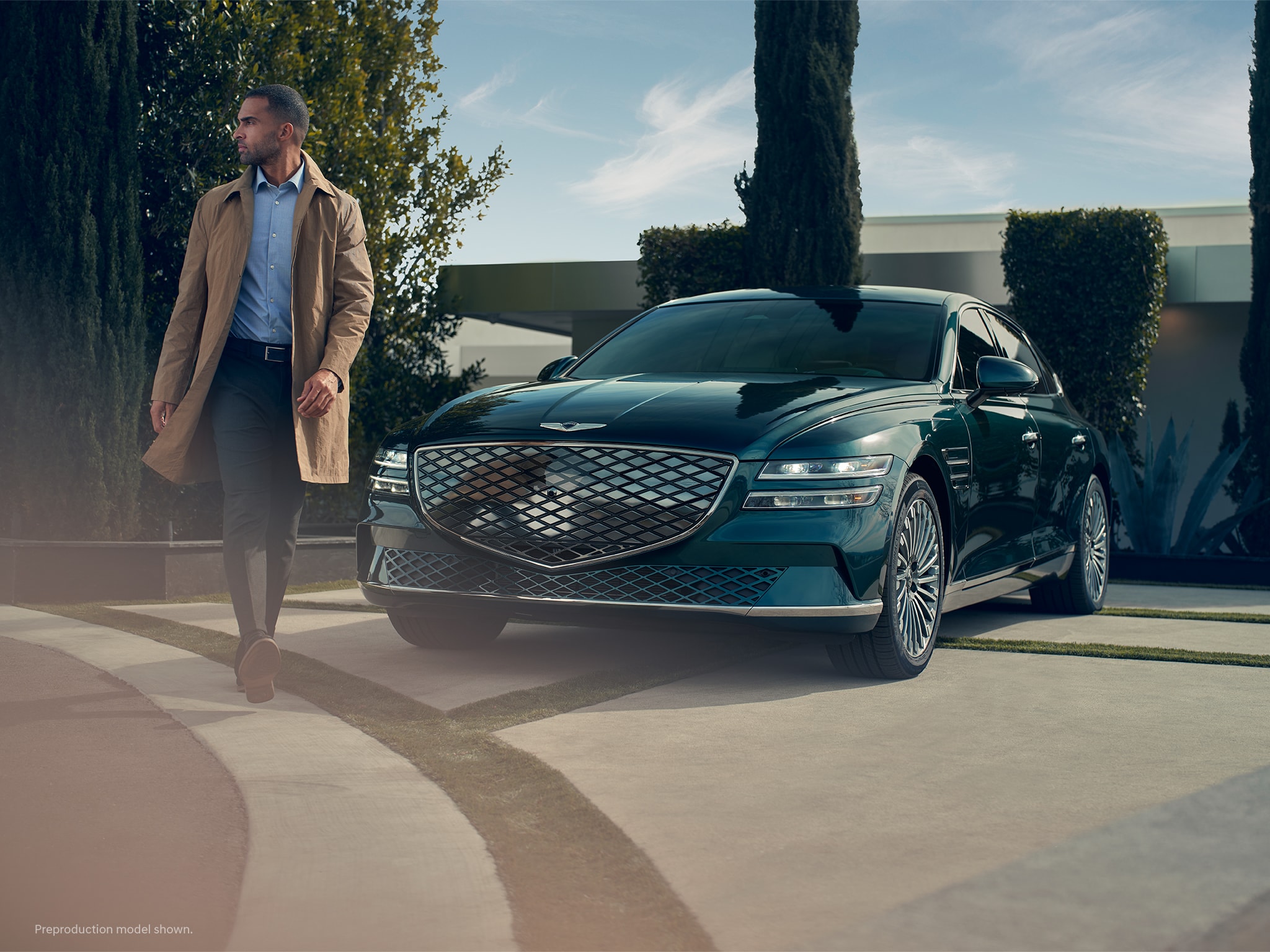 2023 Electrified G80 exterior shown in Matira Blue